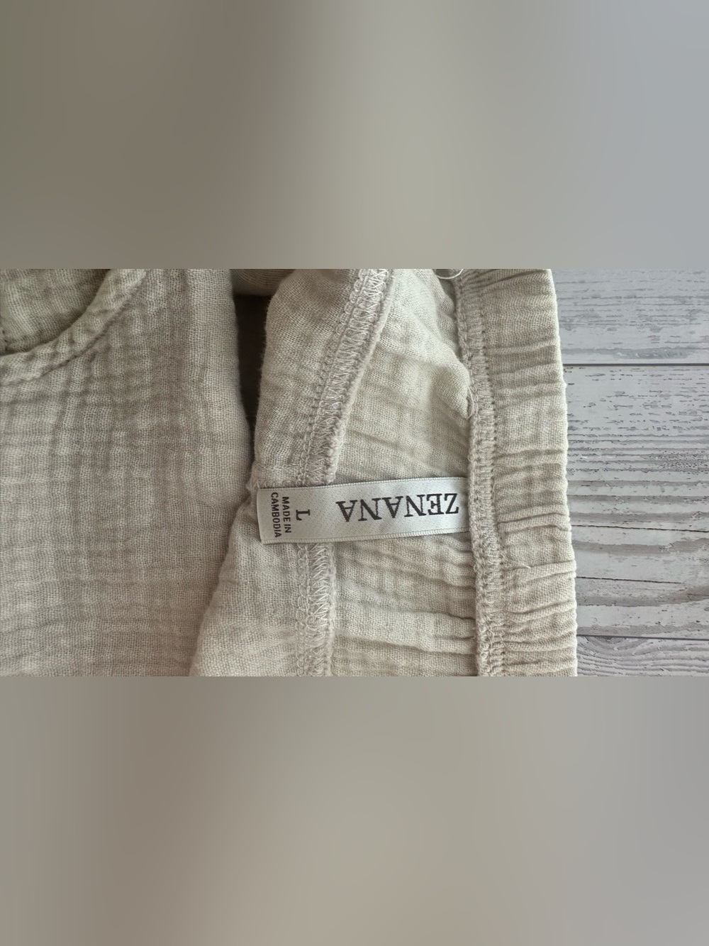 Zenana 100% Cotton Gauze Overall Romper Beige Boho Utility Pockets Size L - Picture 2 of 8